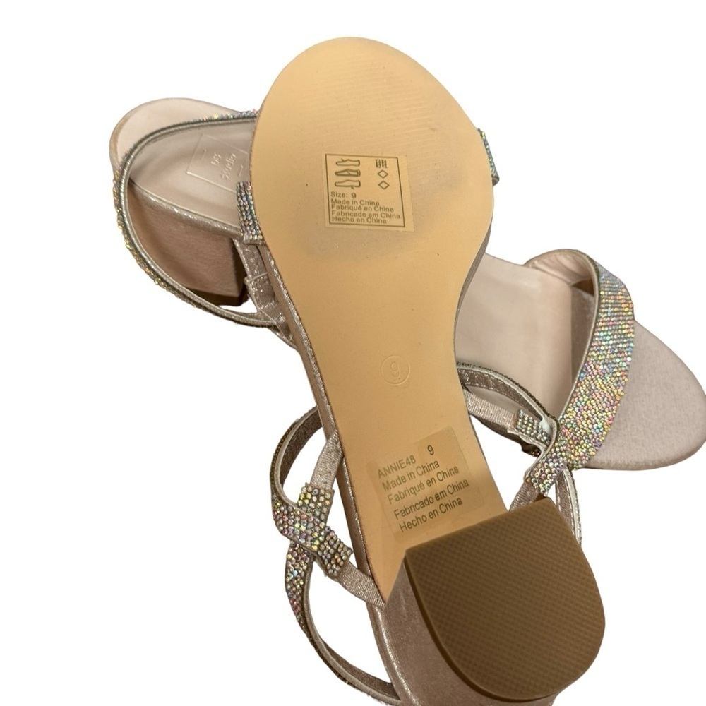David's Bridal Iridescent Rhinestone Champagne Block Heel Sandals - Picture 7 of 8